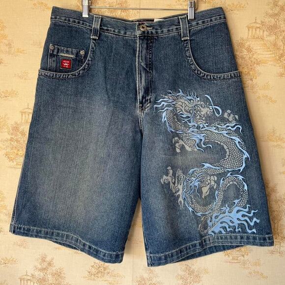 JNCO Other - Vintage Embroidered Dragon Baggy JNCO Shorts Jorts Size 36